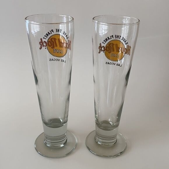 2 Vintage Hard Rock Cafe Las Vegas Pilsner Beer Glasses - Picture 5 of 6